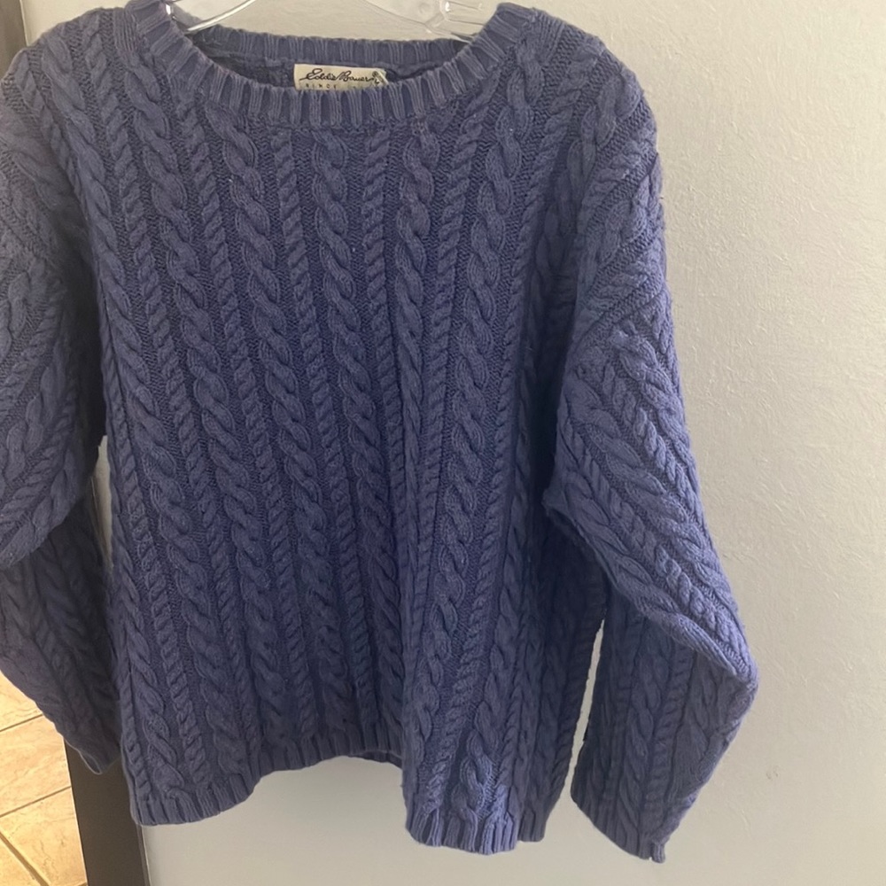 FINAL MARKDOWN Eddie Bauer Blue Cable Knit Sweater petite medium